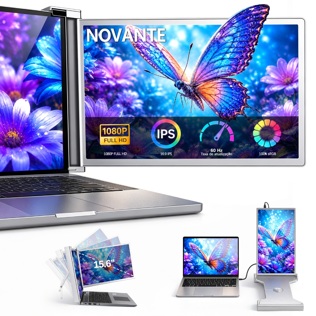 Imagem NOVANTE Monitor Portátil para Notebook 15.6 Polegadas, Tela Externa IPS Full HD 1080P 60Hz Acoplável com HDMI e USB-C
