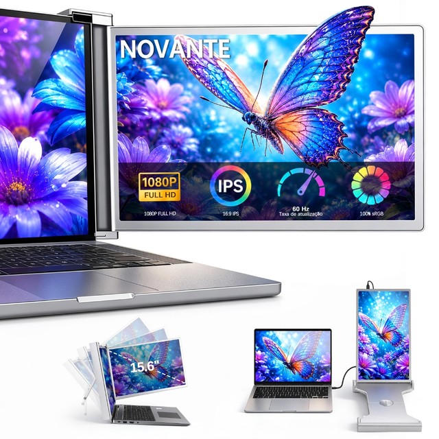 NOVANTE Extensor de Tela para Notebook 15,6" FHD 1080P IPS Monitor Portátil USB‑C HDMI Compatível Windows Mac PS5 Switch