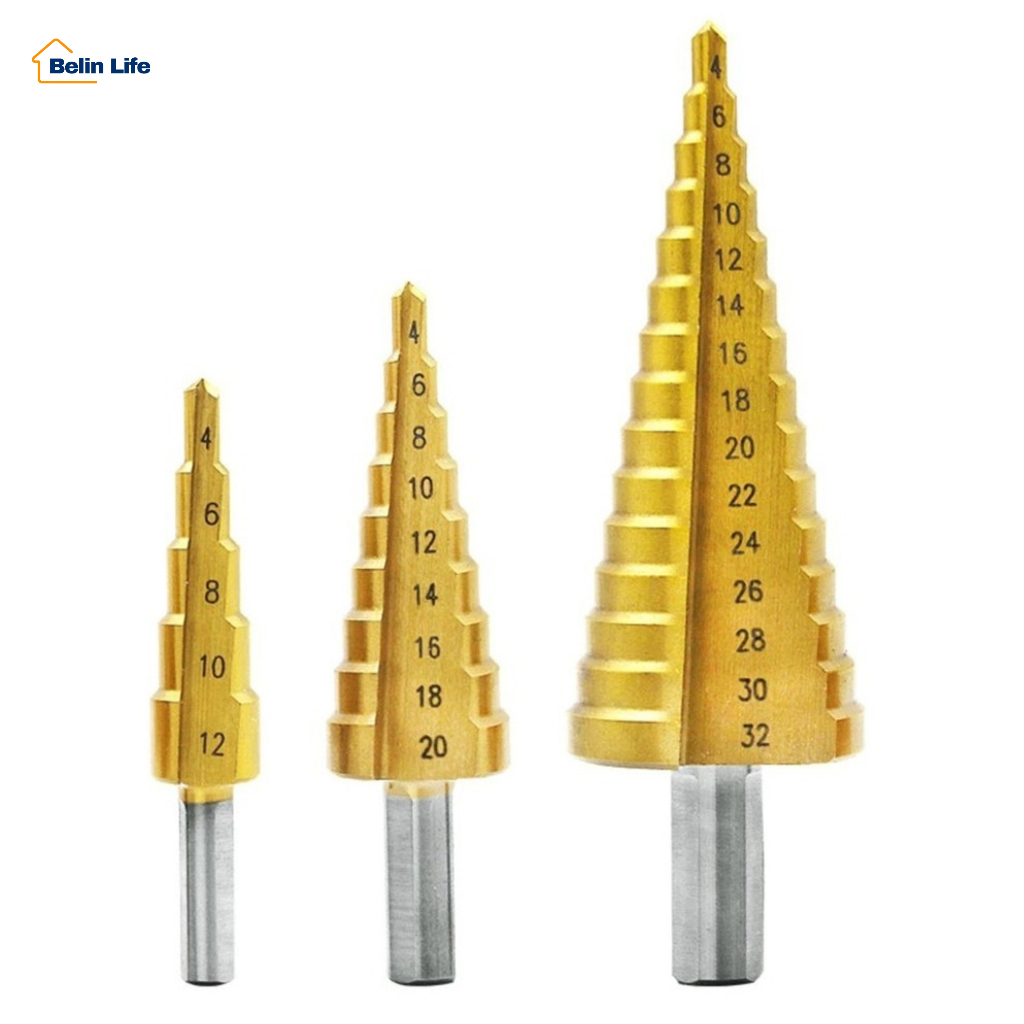 Jogo Broca Escalonada HSS Titânio 3 Peças Para Furadeira 4-12mm 4-20mm 4-32mm Metal Madeira