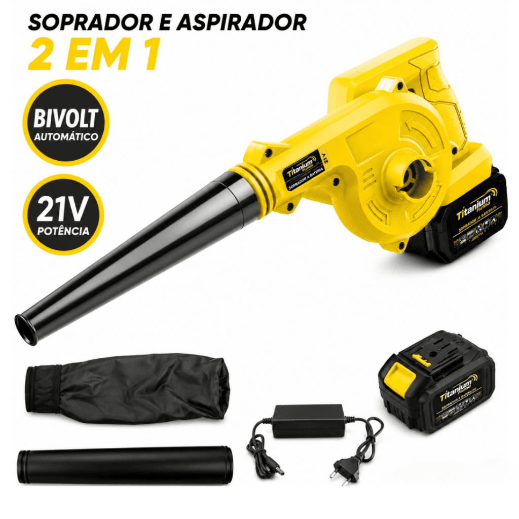 Soprador e Aspirador a Bateria 21V Titanium Platina 15000mAh 2 em 1 com Carregador Bivolt