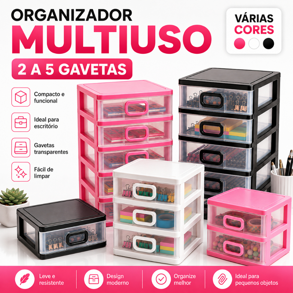 Gaveteiro Organizador de Mesa 2, 3, 4 e 5 Gavetas  Porta Joias