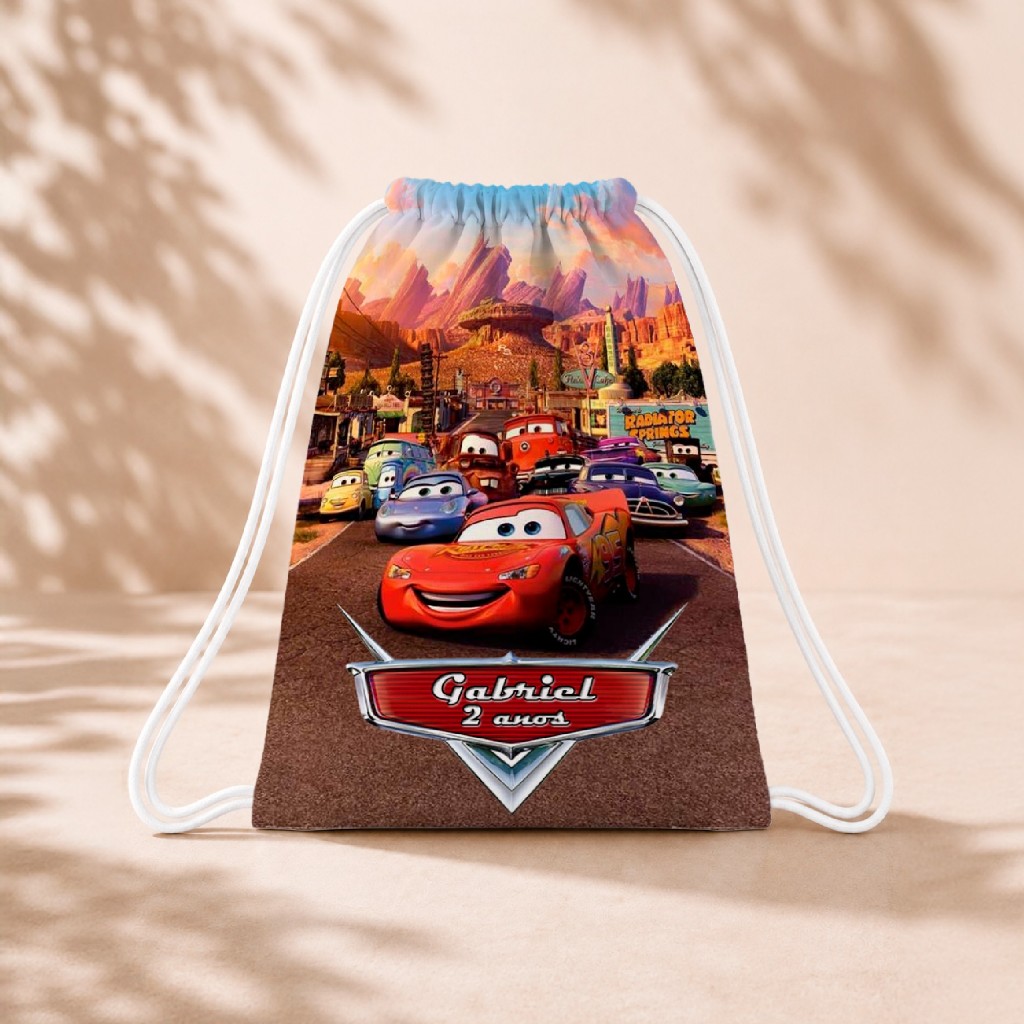 10 Mochila Personalizada Infantil 18x26 Sacolinhas Surpresa Festa Aniversário Lembrancinha Carros M1