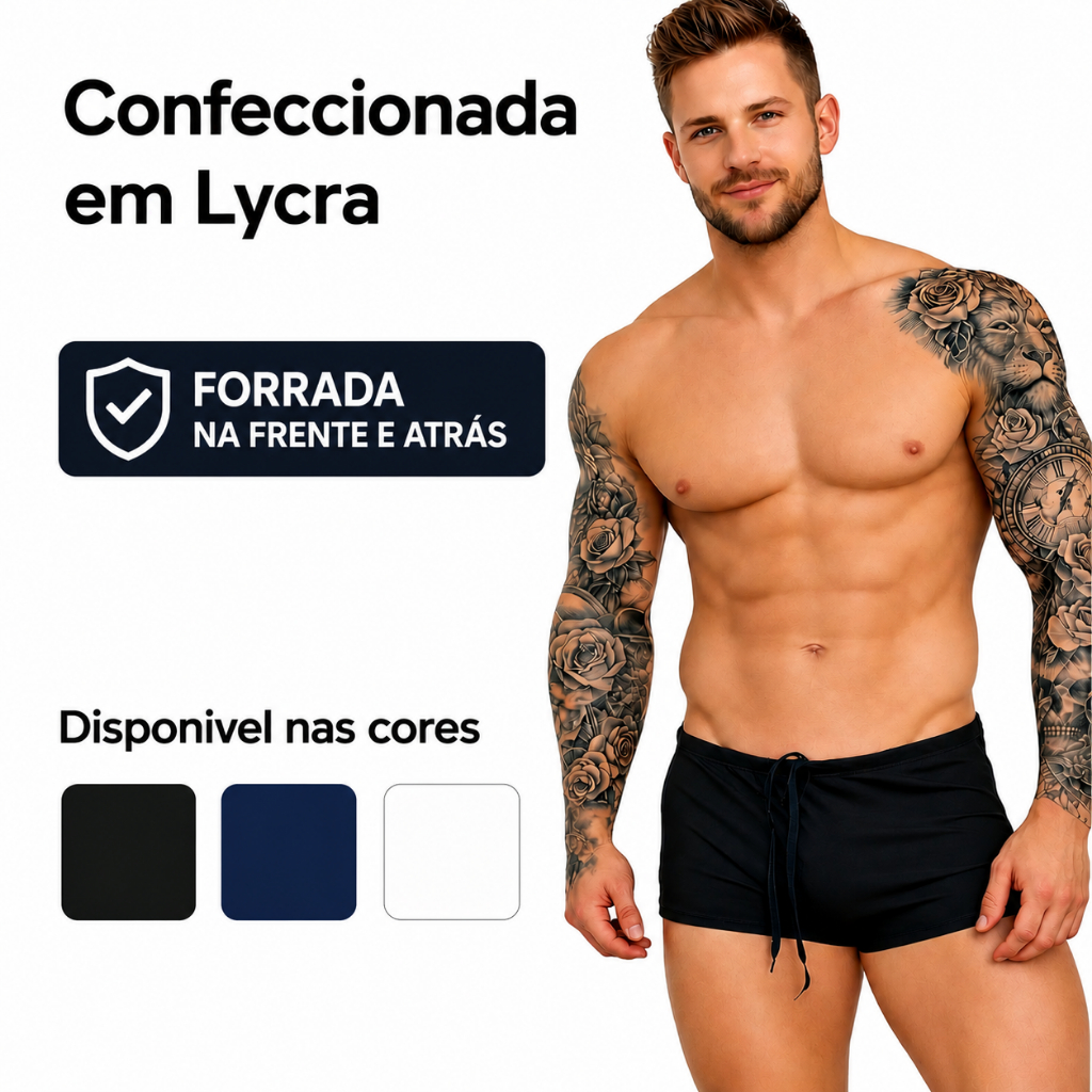 Sunga Boxer Masculina Lycra Premium UV50+ Resistente ao Cloro Confortável Moda Praia