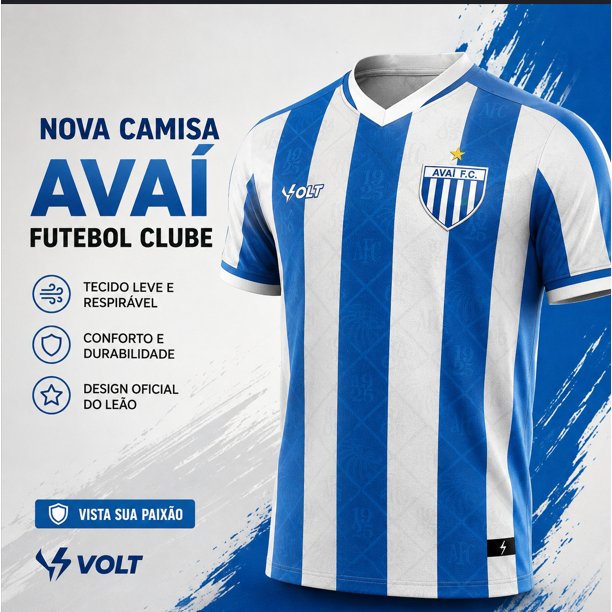 Camisa Avaí Futebol Clube Oficial Torcedor Listrada Azul Branca Volt Tecido Leve