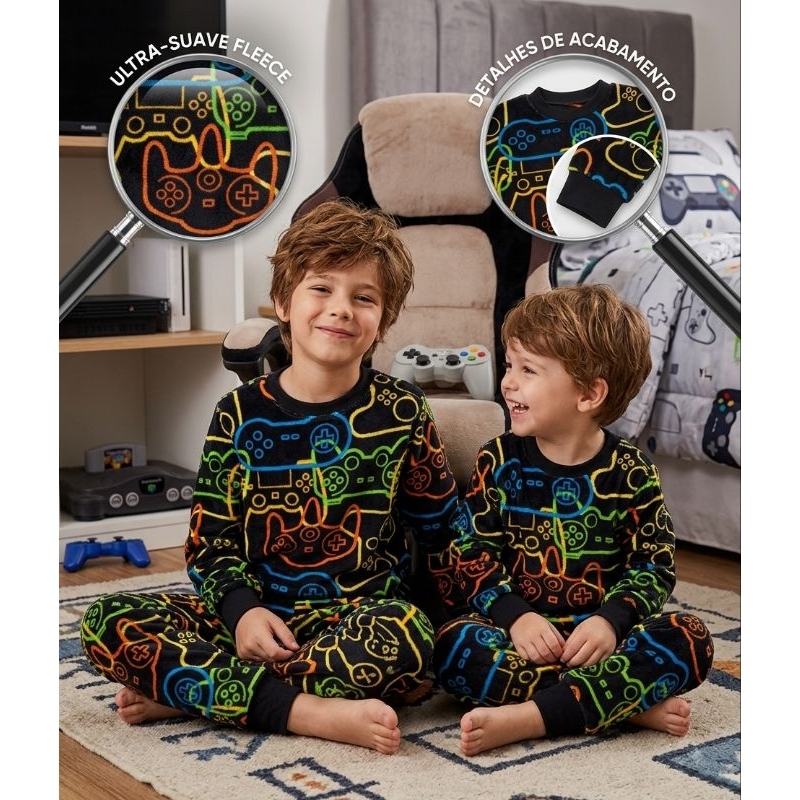 Pijama Fleece Menina e Menino Inverno Quentinho.
