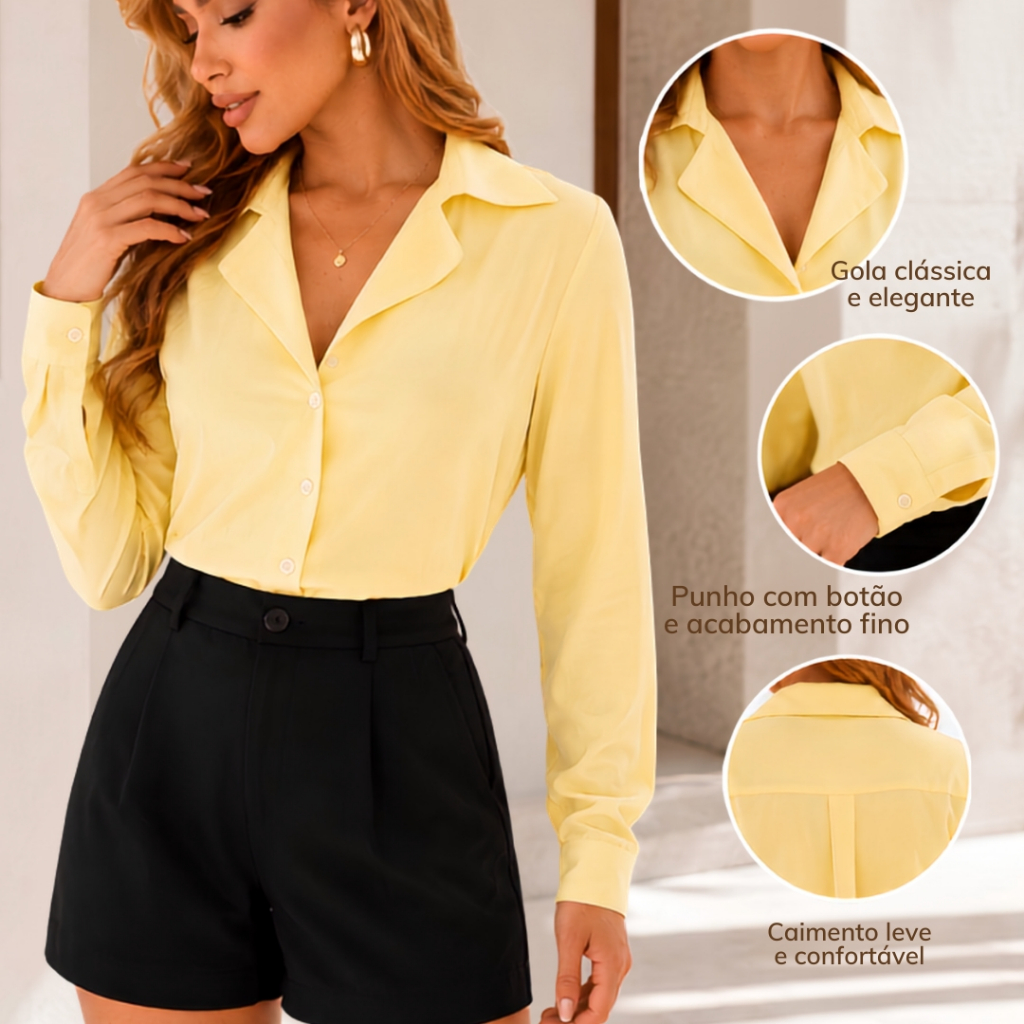 Camisa Feminina em Viscolinho- Manga Longa tem entretela ,leve e confortável.
