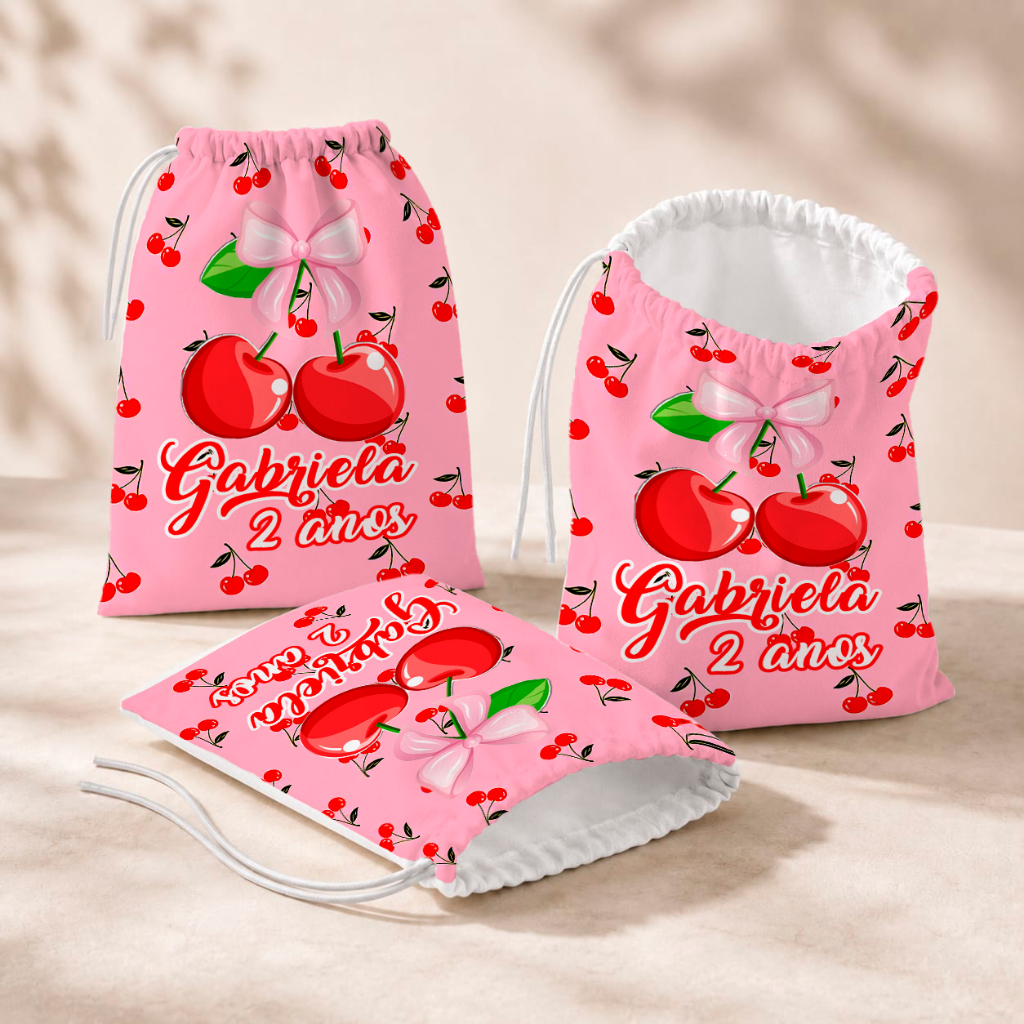 20 Sacolinhas Personalizada Festa Infantil 18x26 Aniversário Lembrancinha Cerejinha