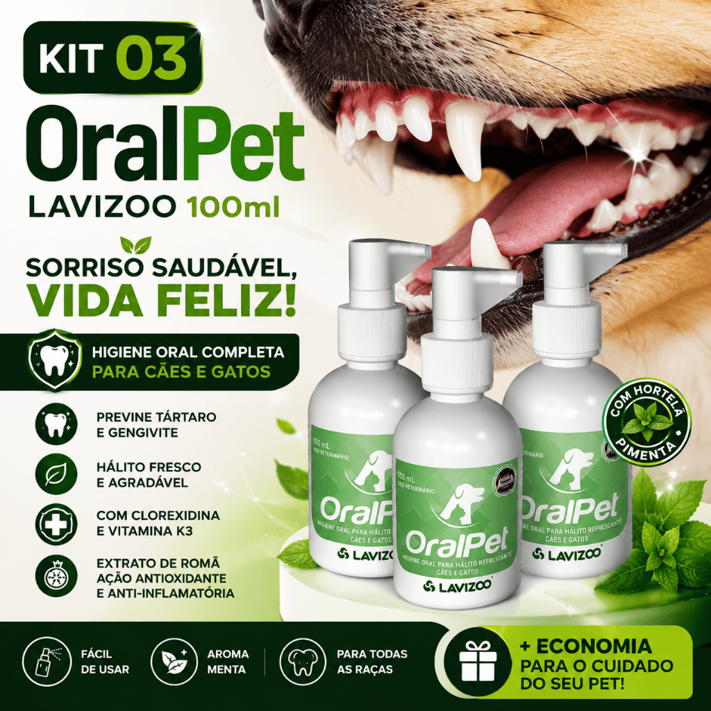 Kit 3 Oralpet Spray para Tártaro Gengivite Mau Hálito Cães e Gatos