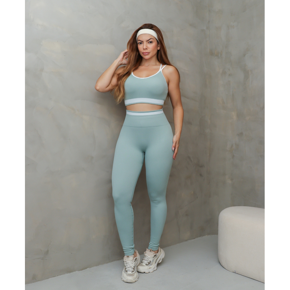 Conjunto Fitness Feminino Top Nadador com Bojo Legging Cintura Alta Academia 3RD SD4106-1
