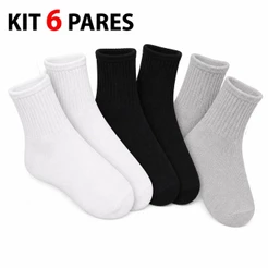 Kit 6 Pares de Meia Infantil Escolar Cano Médio 61% Algodão Menino 24 ao 37