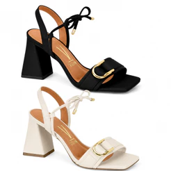 Sandália Feminina Vizzano Preta Salto Grosso 8cm Elegante Festa