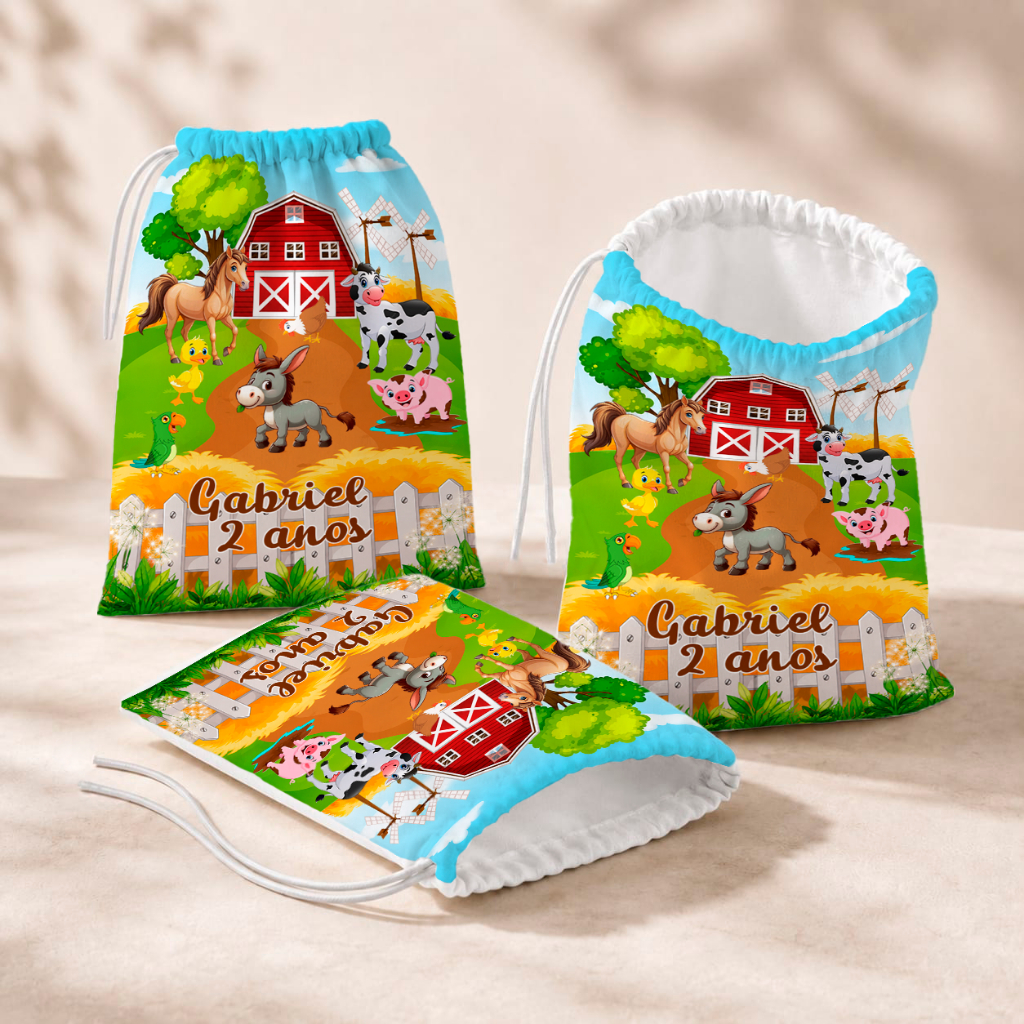 20 Sacolinhas Personalizada Festa Infantil 18x26 Aniversário Lembrancinha Fazendinha M0