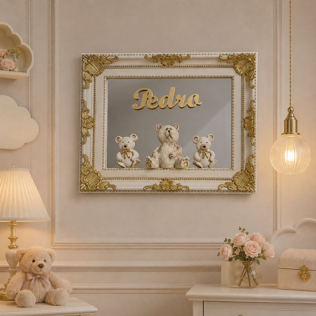 Porta Maternidade Personalizado Quadrado Com Trio Ursinho Infantil Espelhado