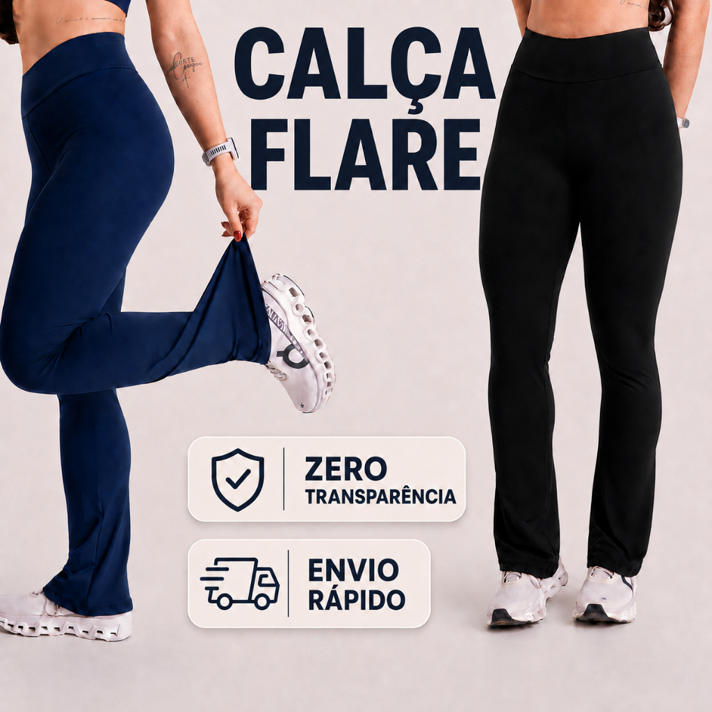 Calça Flare Fitness Legging Feminina Boca de Sino Bailarina Zero Transparência Cós Alto Pra Academia