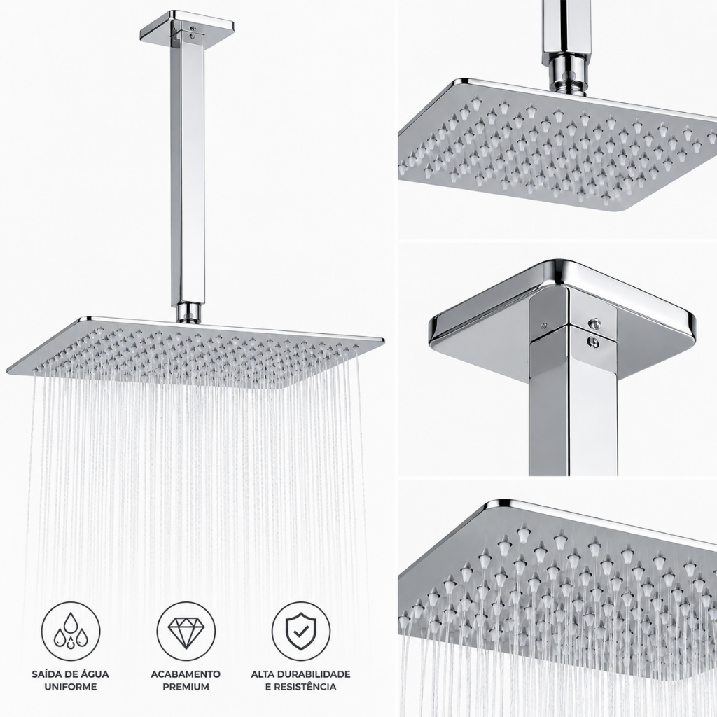 Chuveiro Ducha De Teto Slim Prata Chuveiro De Banheiro Luxo Inoxidavel 20x20