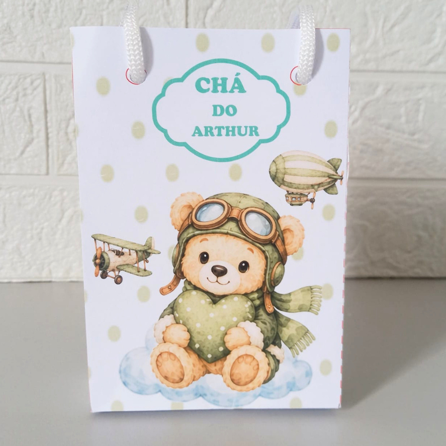 Sacolinha Ursinho Aviador  Personalizada| Festa Infantil|Lembrancinhas|Aniversário|Mesversário
