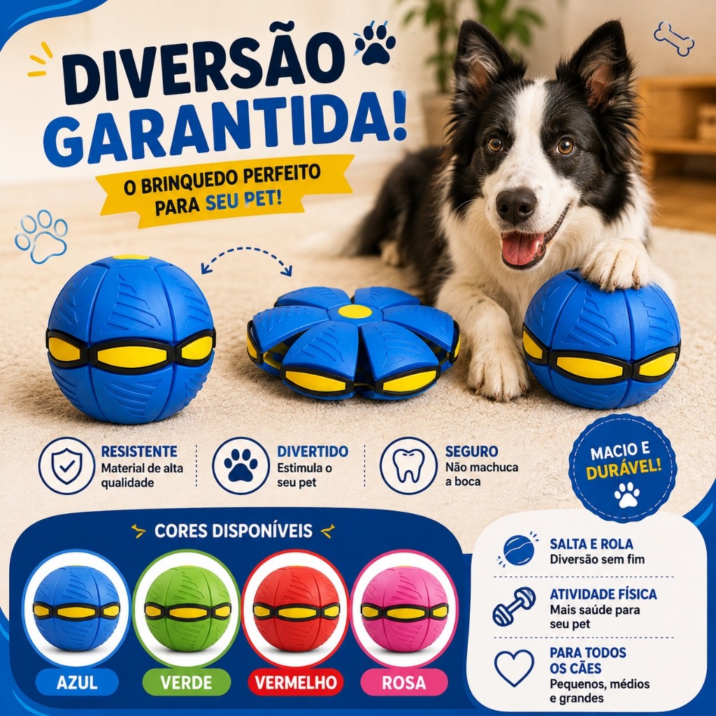 Bola Pet Disco Voador Com Led 22 Cm