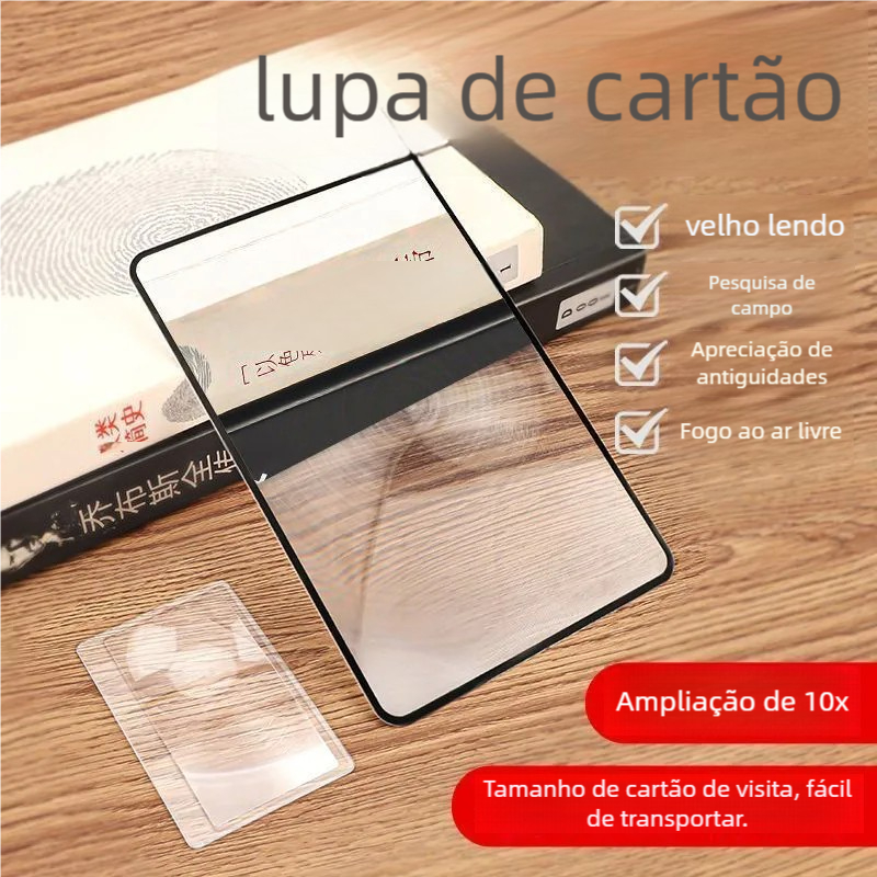Lupa de bolso fina tamanho cartão para carteira e viagens