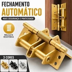 Dobradiça Fechador Automático 3 em 1 com Mola Resistente, Fechamento Silencioso Ajustável para Porta Madeira Casa Escrit