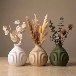 kit Vaso Canelado Minimalista 3D Premium| Unitário ou Kit 2 e 3 Peças | Decoração Boho Sala, Quarto, Lavado, Home Office