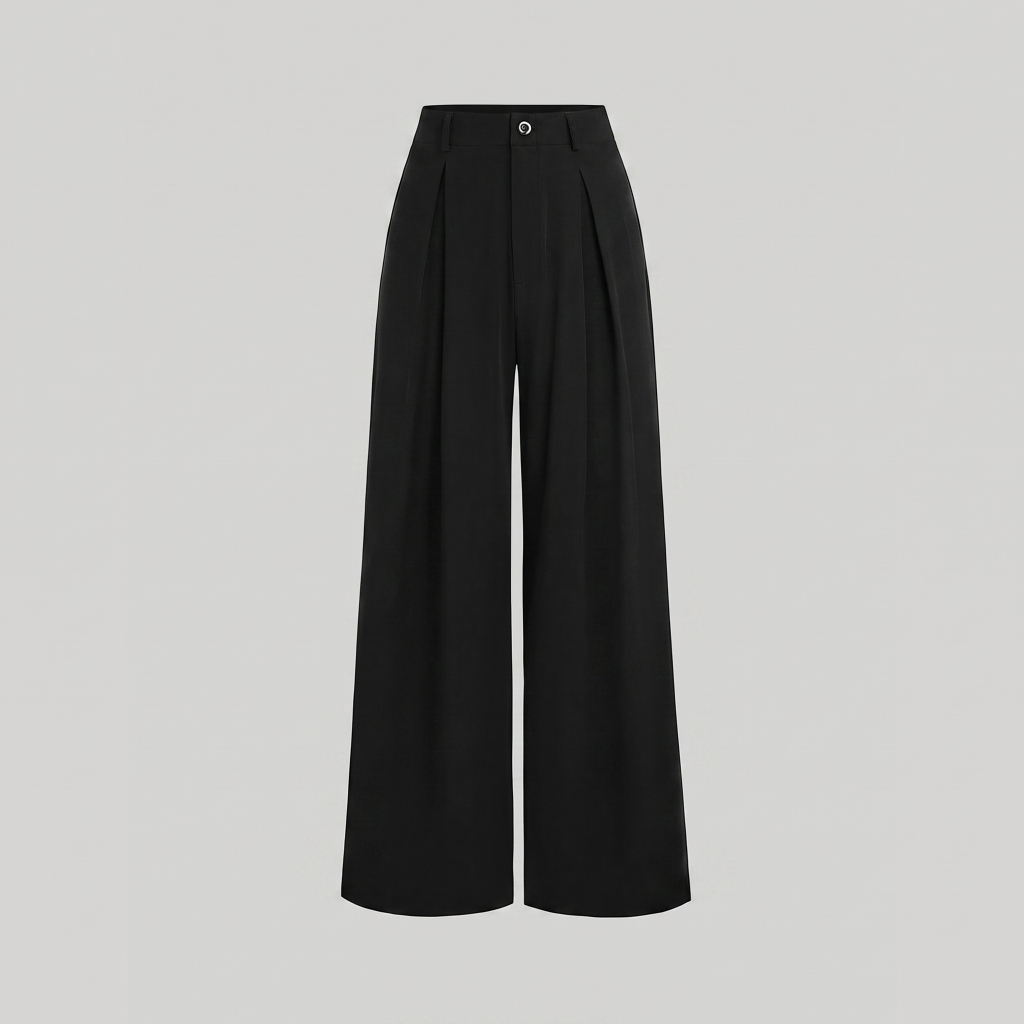 Calça Wide Leg Feminina Preta Pinçada Elegante Social e Casual Alfaiataria Premium