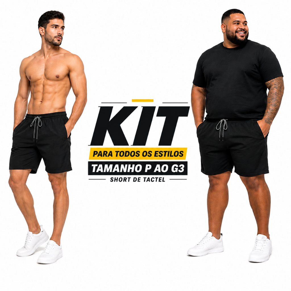 KIT Short Masculino Tactel Elastano Plus Size Bermuda Praia Piscina Academia Treino Secagem Rápida com Bolso P ao G3