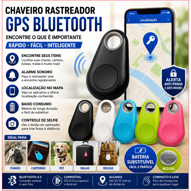 Rastreador Bluetooth 4.0 Anti Perda Chaveiro Localizador Chaves Bolsa Mala Pet (Cores Sortidas)