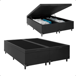 Baú Box Queen Bipartido - Suede Preto