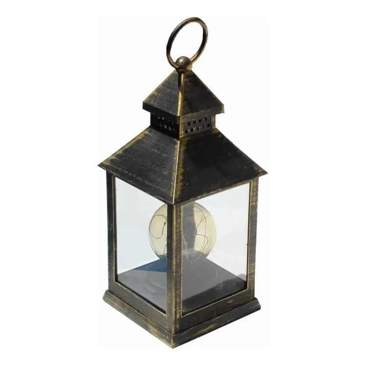 Lanterna Decorativa Marroquina Lanpião Luminária Com Lâmpada Redonda Dourada Vintage Retro Antigo