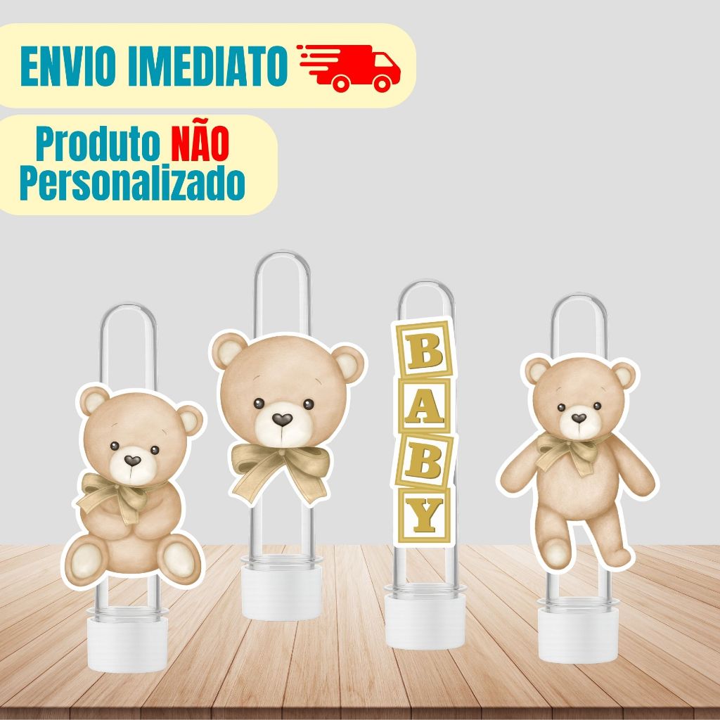 Aplique Tag Para Tubete Chá de Revelação Ursinho Teddy Unisex  Personalizado | Lembrancinha Festa Infantil | Aniversário