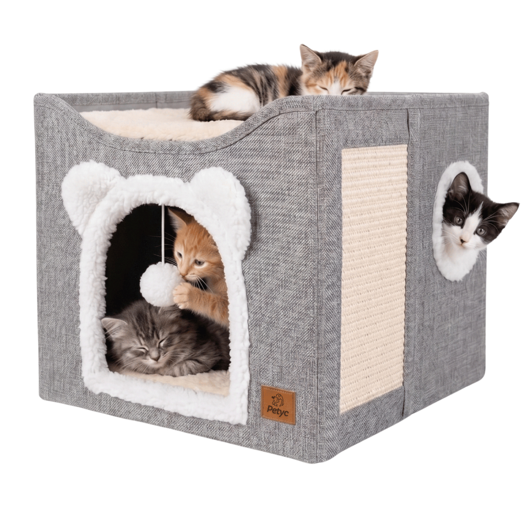 Casinha Para Gato Petyc 2 Andares Com Arranhador Dobrável Casa Gatinho Com Brinquedo Toca Cama Felina Compacta