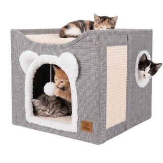 Casinha Para Gato Petyc 2 Andares Com Arranhador Dobrável Casa Gatinho Com Brinquedo Toca Cama Felina Compacta