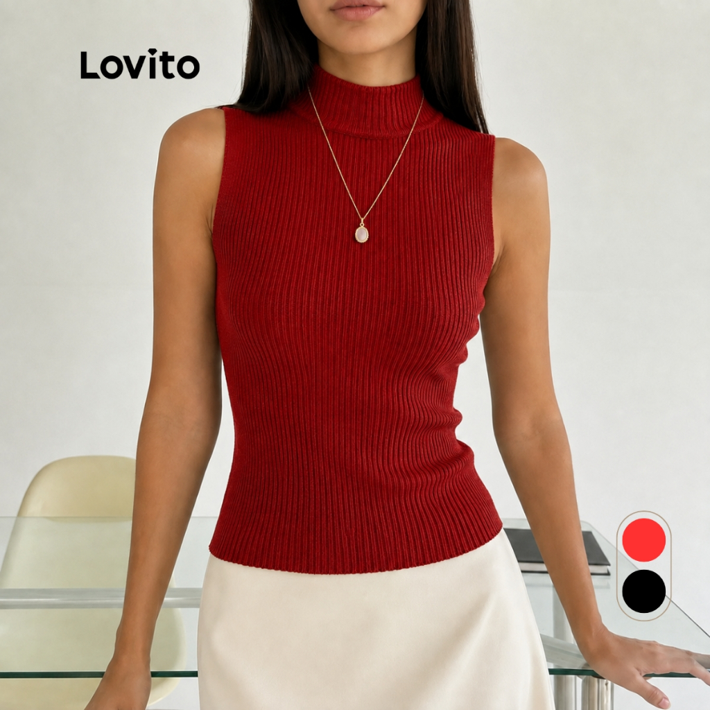 Lovito Regata Feminina Gola Alta de Tricot KTB714BRL744