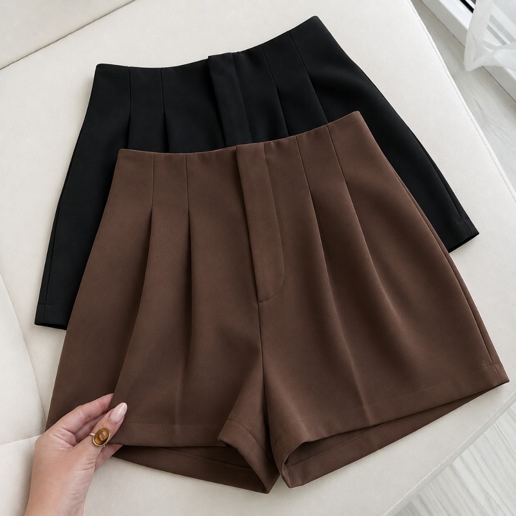 Kit 2 Shorts Alfaiataria Feminino Cintura Alta com Pregas Elegantes