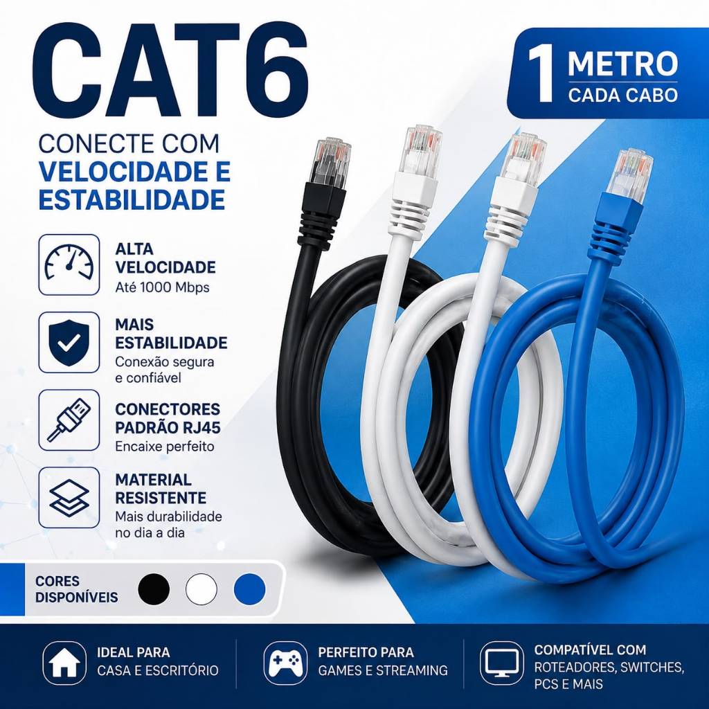 cabo de rede cat6 de um metro blindado crimpado pronto para uso