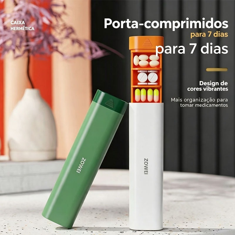 Caixa de Remédio Semanal 7 Dias Portátil ZOWEI Organizador de Comprimidos Deslizante Estanque Viagem Bolso Varias Cores — imagem 2 de 2