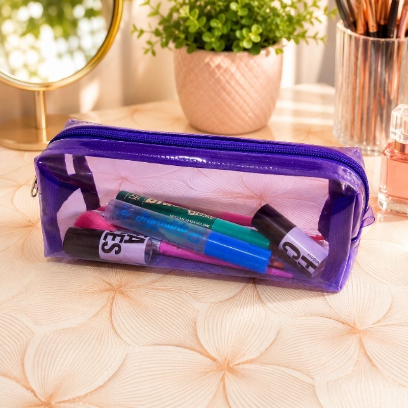 Nécessaire Transparente Porta Maquiagem Pincéis Batom Cosméticos Organizador com Zíper Várias Cores