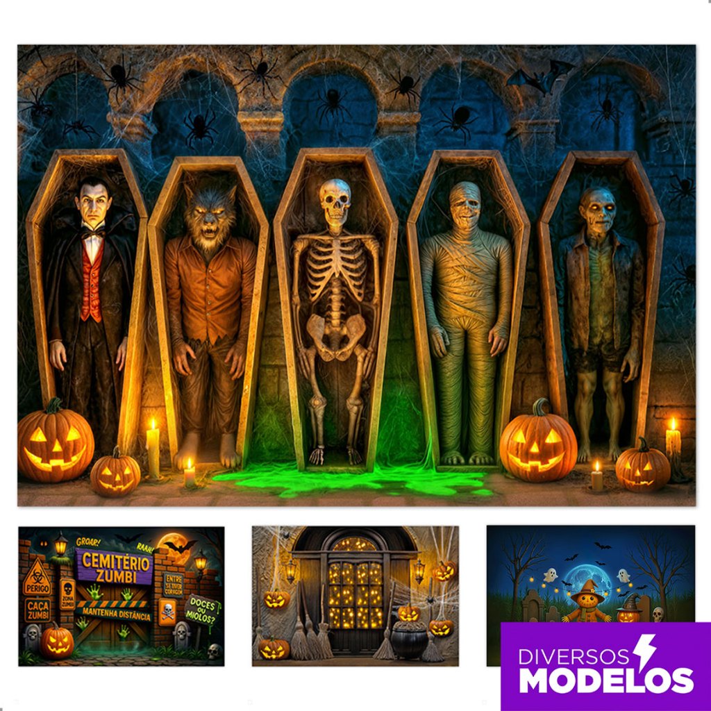 Fundo Fotográfico Halloween Em Tecido Sublimado Decoração Cenário Painel de Foto