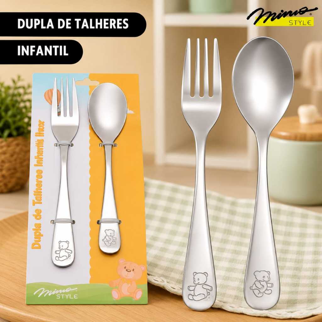 Jogo c/ 2 peças Talheres Infantil Colher Garfo Bear Mimo