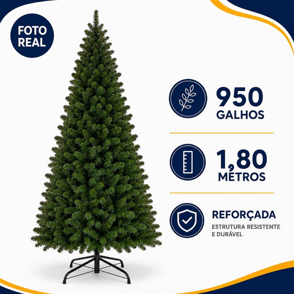 Árvore de Natal Pinheiro Luxo Verde 1,80m 950 Galhos Base de Metal Reforçada Decoração Natalina Premium