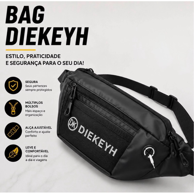 Bag Masculina Transversal Diekeyh – Pochete Tiracolo com Vários Bolsos