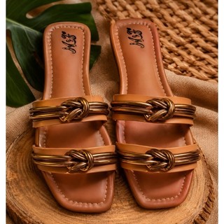 Sandália Feminina Rasteirinha Flat Confortável Nó Metalizado Bronze Elegante Casual Verão numeração especial até o 42