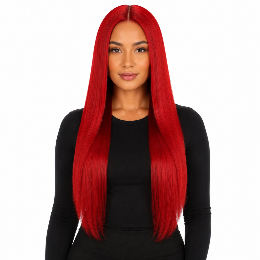 Peruca Lace Bio Orgânico Liso S/ Franja - Vermelho 65cm