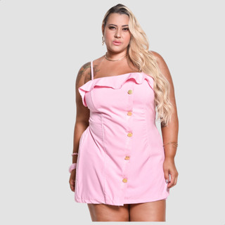 Vestido Macaquinho Feminino Plus Size Super Luxo Shorts Por Baixo Confortável Alcinha Ajustável Bojo Detalhes Em Botões