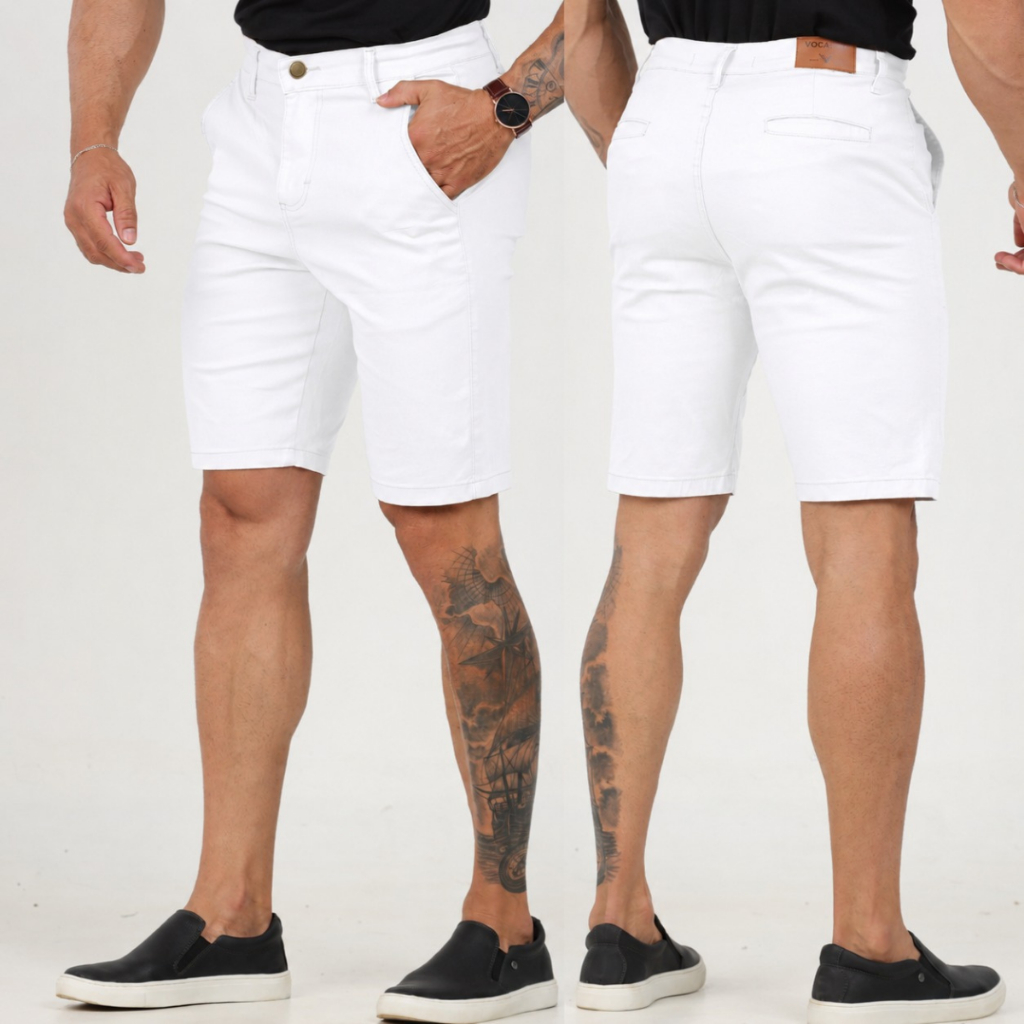 Bermuda Masculina Brim Sarja Sport Fino, Bolso Embutido