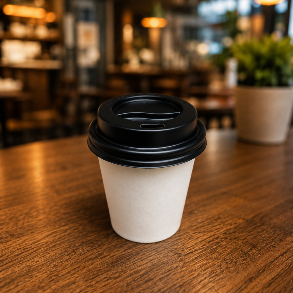 50 copo café 110 ml de papel Biodegradável preto ou branco com tampa (CHOCO) · foto 2