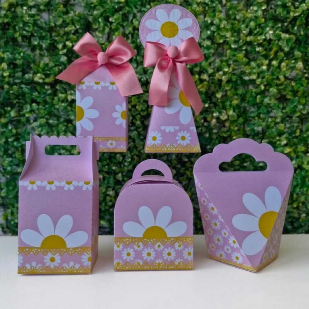 Kit Festa Margarida Rosa-Caixinhas Personalizadas Menina-Lembrancinhas Aniversário Mimo Festa Infantil Papel Fotográfico