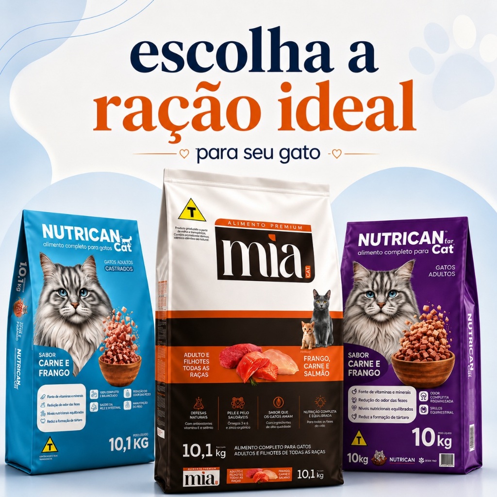 Ração Para Gatos Diversos Modelos Adultos Filhotes e Castrados 10Kg Alimento Balanceado