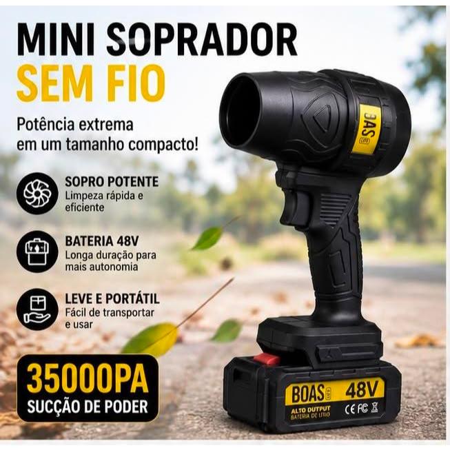 Mini Soprador de Ar Sem Fio 48V com 2 Baterias Recarregáveis – Limpeza para Carro, Computador, Jardim e Oficina