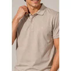 Polo Piquet Lisa Com Botão Polo Wear Bege Escuro